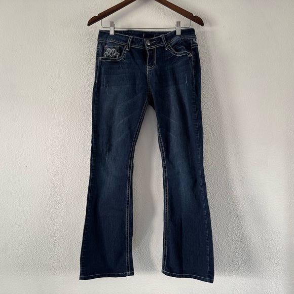 Denim Embroidered Bootcut Unique Paisley Sequin Flashy Sound Girl Size 9 Western - Picture 16 of 16